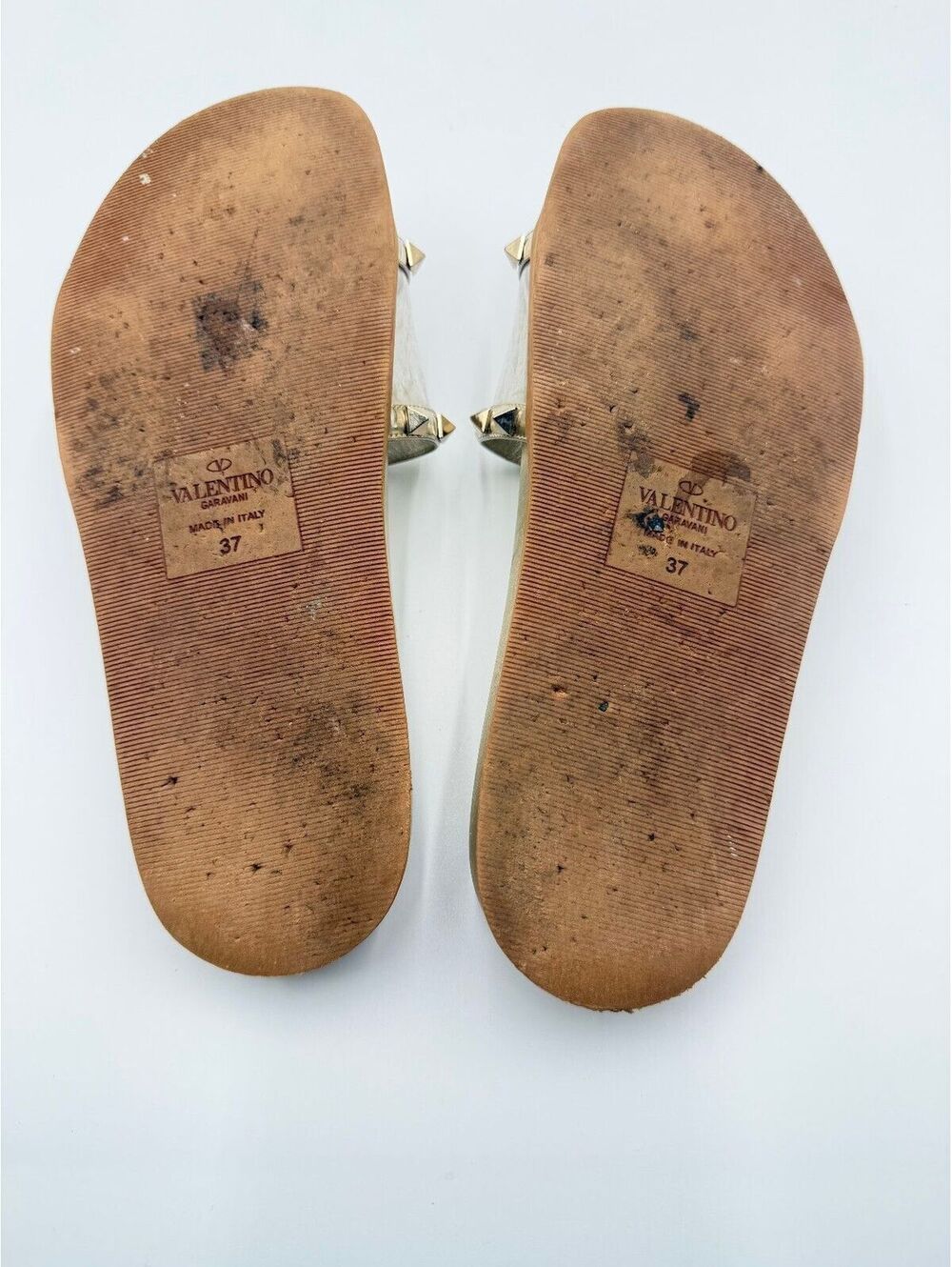 Valentino Garavani Rockstud Transparent PVC Metallic Gold Flat Slide Size 37 - Picture 9 of 9